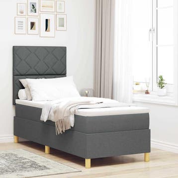 vidaXL LED Box Spring Bed met hoofdeinde Donkergrijs 80 x, Eenpersoons, Verzenden, Nieuw, Stof