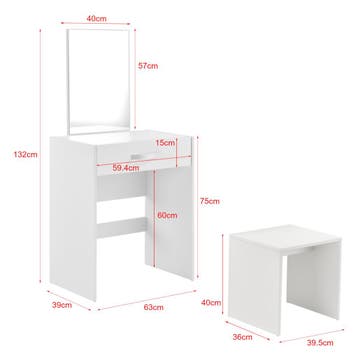 Kaptafel met krukje en spiegel make up tafel 132x63x39 cm wi, Verzenden, Nieuw