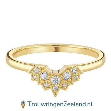 Aanschuifring in 9/18 karaat geelgoud U-vorm met 10 diama..., Sieraden, Tassen en Uiterlijk, Ringen, Verzenden, Nieuw