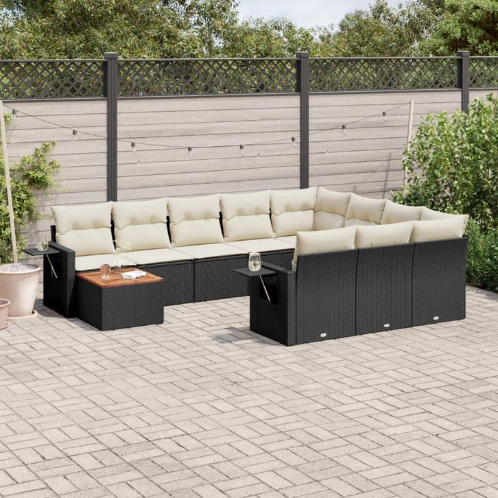vidaXL 11-delige Loungeset met kussens poly rattan zwart, Tuin en Terras, Tuinsets en Loungesets, Loungeset, Nieuw, Verzenden