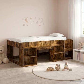 vidaXL Jeugd bedframe met opbergruimte Gerookt eiken 90 x, Verzenden, Nieuw, Bruin, Hout