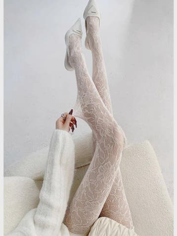 Dames Panty met Bloemenpatroon en Hoge Taille - Sexy Witte V, Verzenden, Nieuw
