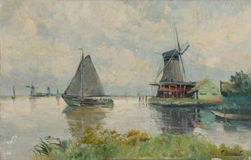 Franz Livemont (XIX) - Molen aan water, Antiek en Kunst