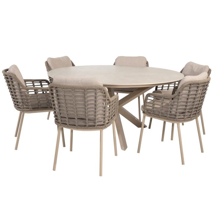 Prado Puglia dining tuinset 160xH75 cm 7 delig keramiek, Tuin en Terras, Tuinsets en Loungesets, Nieuw, Ophalen of Verzenden