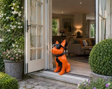 Beeld, funny dog with sunglasses in orange color - 60 cm -