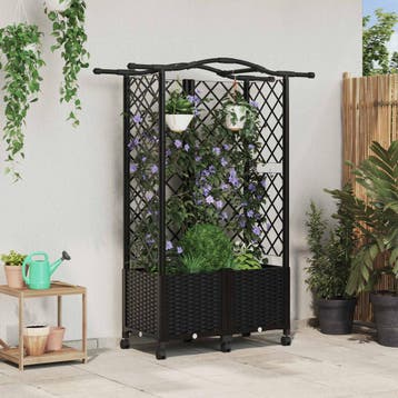 vidaXL Verhoogd Bed met Trellis en Dak Zwart 122 x 40 x 144, Verzenden, Nieuw, Minder dan 60 cm, 60 cm of meer