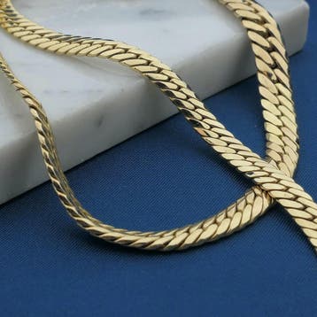 Gouden platte gourmetschakel collier (Ketting), Ophalen of Verzenden, Gebruikt, Goud, Goud