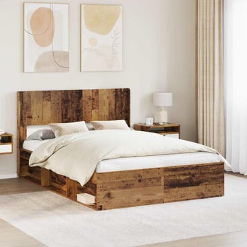vidaXL Bedframe met opbergruimte en hoofdbord Oud hout 135 x, Bruin, Verzenden, Nieuw, Twijfelaar