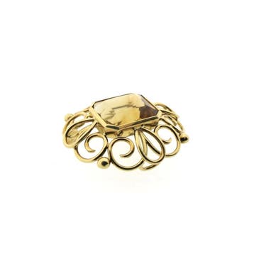 Gouden broche/hanger met citrien (Hanger of bedel), Ophalen of Verzenden, Gebruikt, Goud, Overige merken