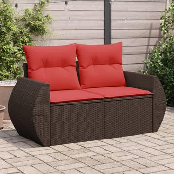 vidaXL Tuinbank met kussens 2-zits poly rattan bruin, Verzenden, Nieuw