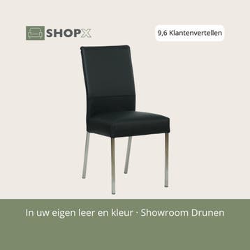 Leren eetkamerstoel Real - Hermes Nero (zwart) - Poten, Huis en Inrichting, Zwart, Nieuw, Ophalen of Verzenden, Eén