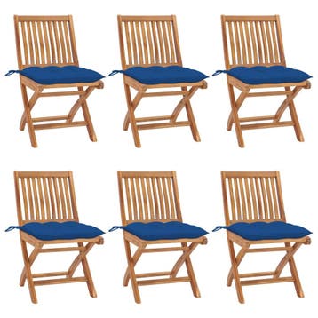 vidaXL Klapstoelen met kussens, 6 stuks, massief teakhout, Verzenden, Nieuw, Hout