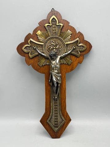 Kruis - Hout, Metaal - 1930-1940 - Art Deco-stijl crucifix -
