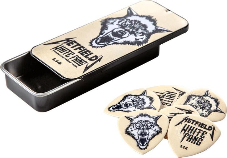 Jim Dunlop James Hetfield White Fang blikje plectrum 1.14 mm, Verzamelen, Muziek, Artiesten en Beroemdheden, Gebruiksvoorwerp