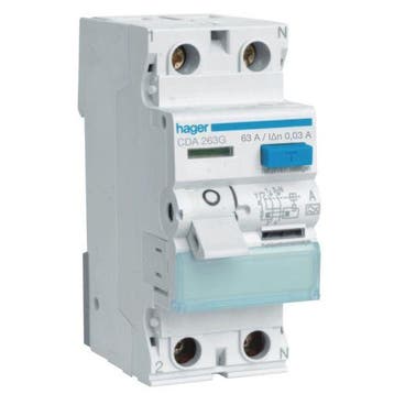 Hager aardlekschakelaar 2-P 63A 30mA CDA263G, Ophalen of Verzenden, Nieuw
