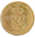 Gouden 10 gulden 1898 P Pander Wilhelmina (zonder punt), Postzegels en Munten, Munten | Nederland, Verzenden, Goud, Koningin Wilhelmina
