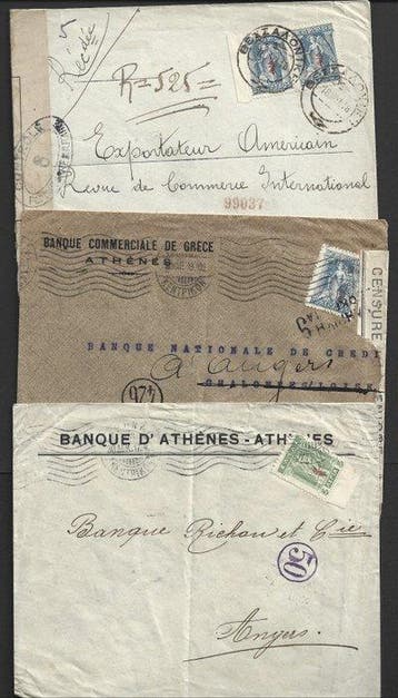 Griekenland 1917/1919 - Drie zeldzame gecensureerde omslagen, Gestempeld