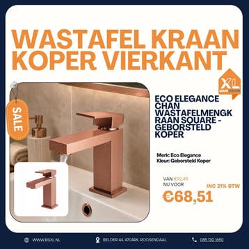 Vierkante wastafelmengkraan geborsteld koper – OUTLET, Ophalen of Verzenden, Nieuw, Kraan