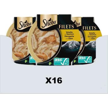 16x Sheba Kattenvoer Nat Filets in Saus Gevogelte en Zalm..., Verzenden, Kat