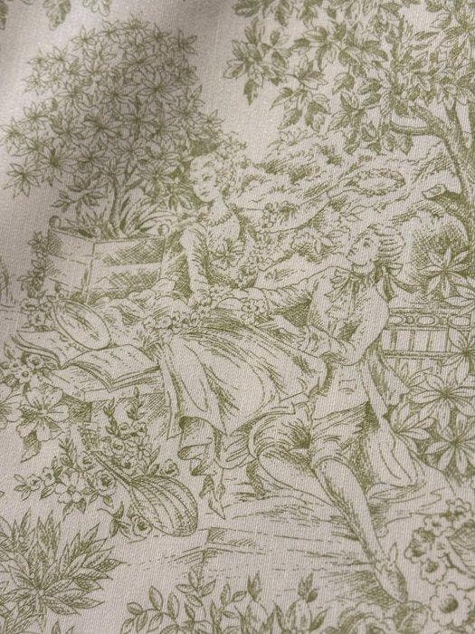 Klassieke cretonne-stof Toile de Jouy lichtgroen - Textiel -, Antiek en Kunst, Curiosa en Brocante
