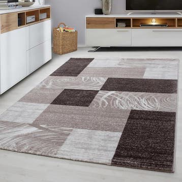 Modern Vloerkleed | Parma | Blokken | Bruin | 80x300 cm, Huis en Inrichting, Stoffering | Tapijten en Kleden, Verzenden, Nieuw