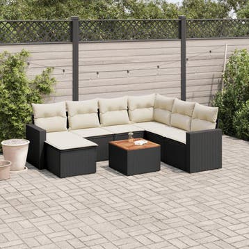vidaXL 8-delige Loungeset met kussens poly rattan zwart, Verzenden, Nieuw, Loungeset