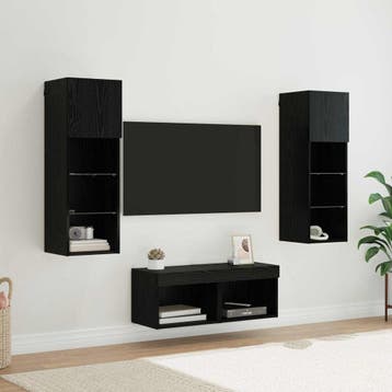 vidaXL TV Wandkasten 4 st Zwart Eiken Bewerkt hout, Minder dan 50 cm, Verzenden, Nieuw, Minder dan 100 cm
