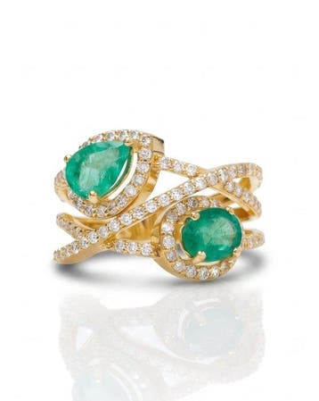Statement ring - 14 karaat Geel goud - 2.21ct. tw. Smaragd -