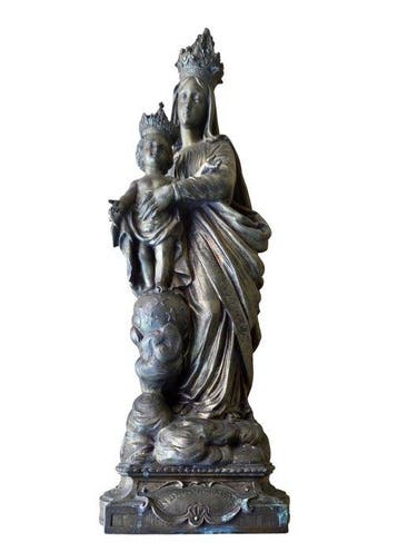 Beeld, Notre-Dame des Victoires - 44 cm - Gepatineerd brons