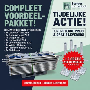 Complete Steigerset: SMK 8.2 meter wh + 4 rix voetspindel, Nieuw, Rolsteiger of Kamersteiger, 5 meter of hoger
