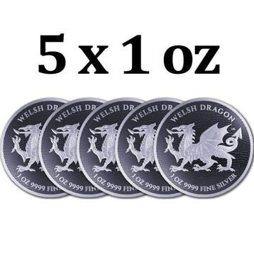 Niue. 2 Dollars 5 x 2022 1oz $2 NZD Niue Welsh Dragon