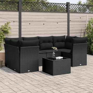 vidaXL 7-delige Loungeset met kussens poly rattan zwart, Verzenden, Nieuw, Loungeset