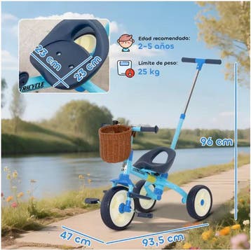 2-in-1 Kinderdriewieler met Duwstang en Mand, Verzenden, Nieuw