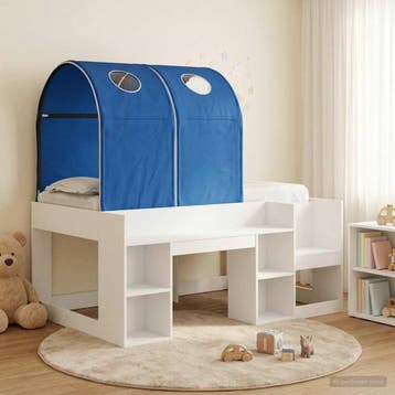 vidaXL Bed met Tunnel met plank 3 st Wit en Blauw Bewerkt, Verzenden, Nieuw, Wit, Hout