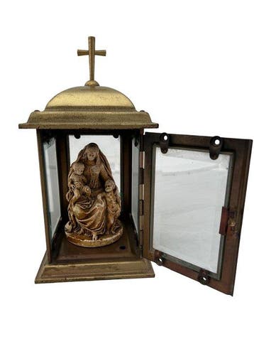 Vitrinekast - Metaal, Gips - Kapel met beeldje - 27 cm, Antiek en Kunst