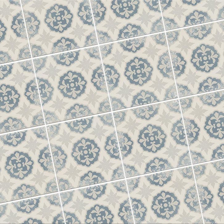 Keramische Portugese vloertegels 20x20 grijs met blauw bloem, Doe-het-zelf en Verbouw, Tegels, Nieuw, Verzenden