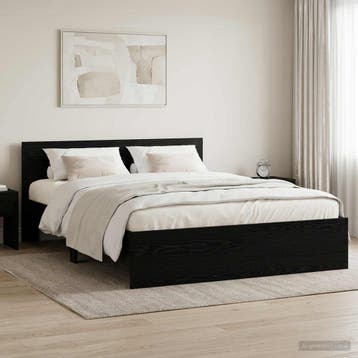 vidaXL Bedframe met hoofdbord Zwart eiken 160 x 200 cm, Verzenden, Zwart, Hout, Nieuw
