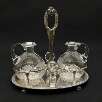 Tafelservies - .800 zilver - Olie- en azijnset, Antiek en Kunst