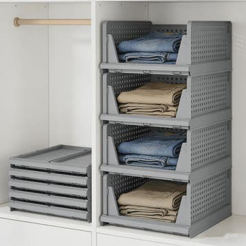 4-Pack Stapelbare Opbergdozen voor Kleding en Speelgoed - In, Verzenden, Nieuw