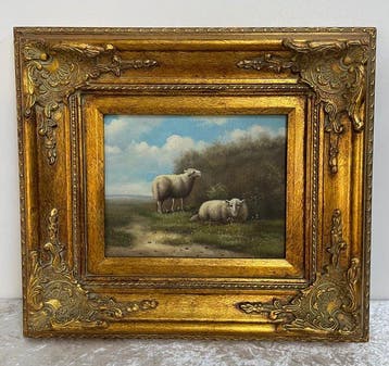 Onbekende kunstenaar - Twee Schapen in Barokke Lijst