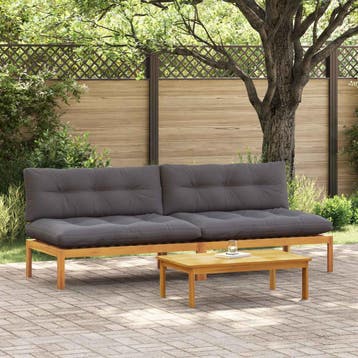 vidaXL Midden Sofaset 2 Stuk Natuurlijk en Donkergrijs, Tuin en Terras, Verzenden, Nieuw, 2 zitplaatsen