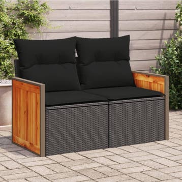 vidaXL Tuinbank 2-zits met kussens poly rattan zwart, Verzenden, Nieuw