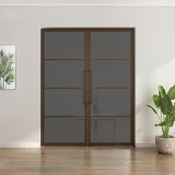 Dubbele stalen taatsdeur - 4 Vlaks - Brons - Rook glas, Minder dan 80 cm, Overige typen, Nieuw, Metaal