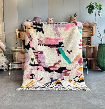 New Abstract Beni M’rirt Berber Rug — Handknotted Natural, Nieuw