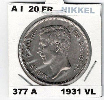 België. Albert I. 20 Francs 1931VL morin 377A in uitstekende, Postzegels en Munten, Munten | Nederland