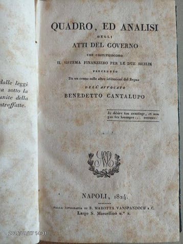 Benedetto Cantalupo - Quadro ed analisi degli atti del