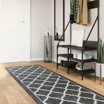 vidaXL Vloerkleed wasbaar 80x300 cm zwart en wit, Verzenden, Nieuw, Zwart