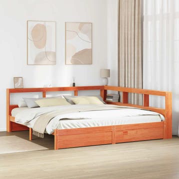 vidaXL Boekenkast Bed 2 st Wasbruin 200 x 200 cm Massief, Verzenden, Nieuw, Bruin, Hout