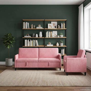vidaXL Bankenset met opbergruimte 2 st Roze Polyester, Verzenden, Nieuw, Kunststof, Minder dan 150 cm