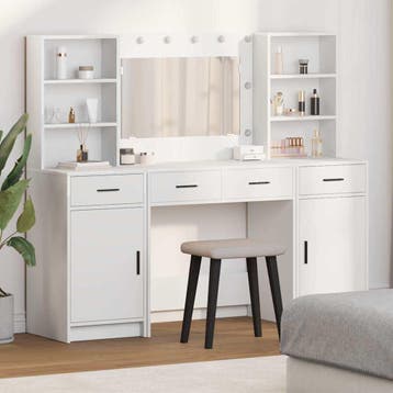 vidaXL Make-up tafel set met LED 3 st Wit Bewerkt hout, Verzenden, Nieuw